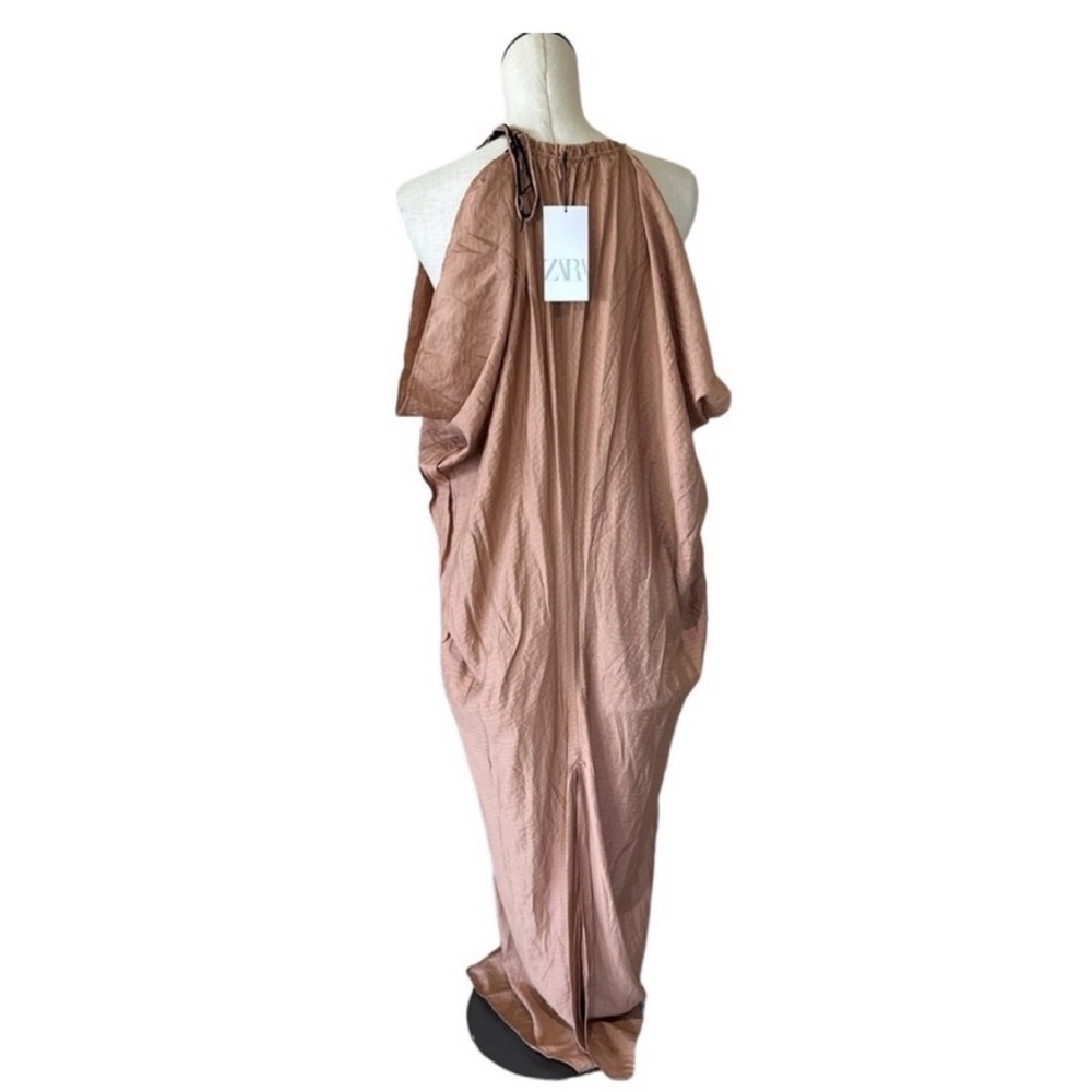 #1080 Zara Sleeveless Tan Draped Maxi Dress - Picture 7 of 14